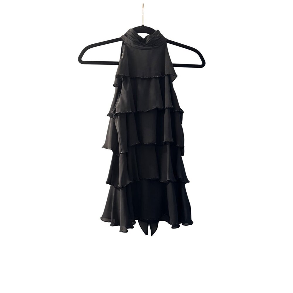 Black Halter Tiered Ruffle Top By Patra Size 8 Polyester Beaded Trim Evening Wea